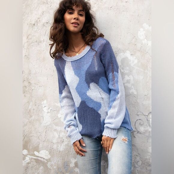 Wooden Ships Camo Oliver Crewneck Lightweight Sweater in Scandia Blue size M/L - Picture 2 of 10